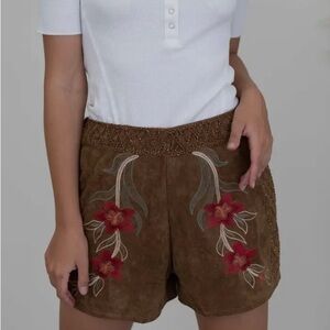 Vivienne floral embroidered suede shorts NWT brand new